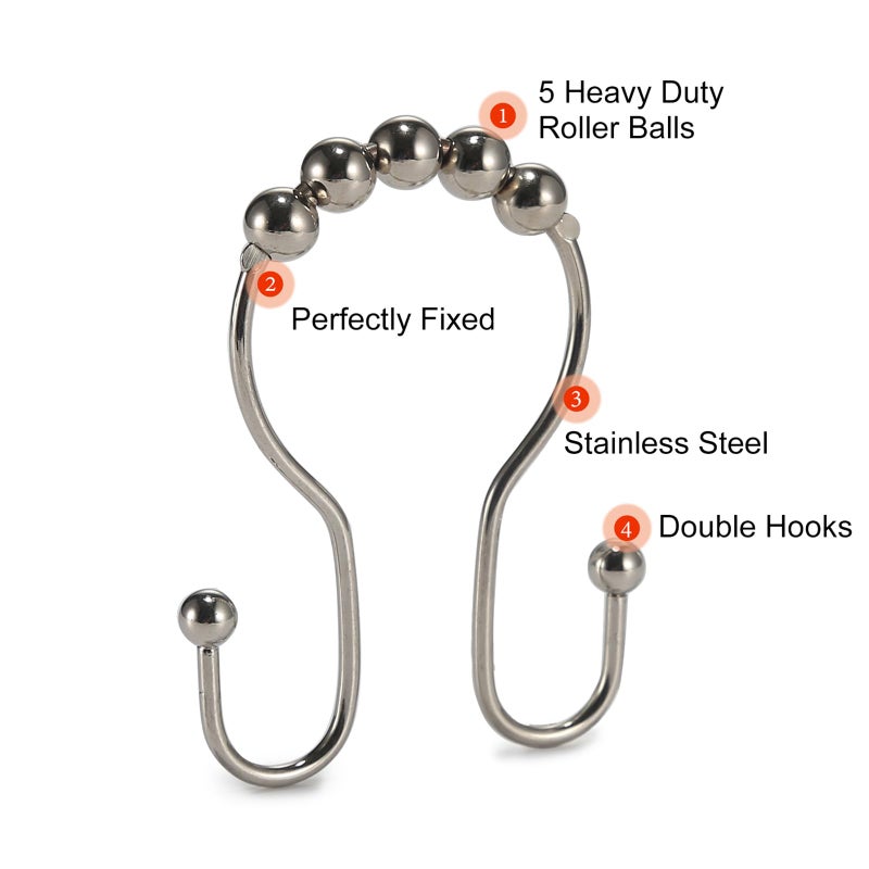 Goowin Shower Curtain Hooks, 12 Pcs Shower Curtain Rings, Stainless Steel Brush Nickel Shower Curtain Hooks Rings Rust Proof, Smooth Sliding Anti-Drop Double Shower Hooks for Shower Curtain (Nickel) - Image 4